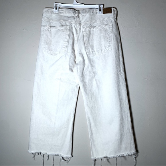 american eagle white crop wide leg hem raw 100% cotton button fly sz 16 short - Picture 7 of 10